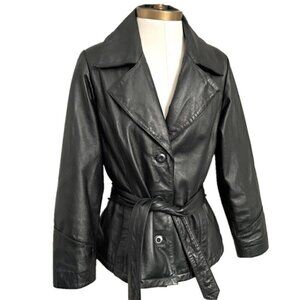 Vintage Wilsons Black Leather Mid-Length Belted Coat - M/6-8